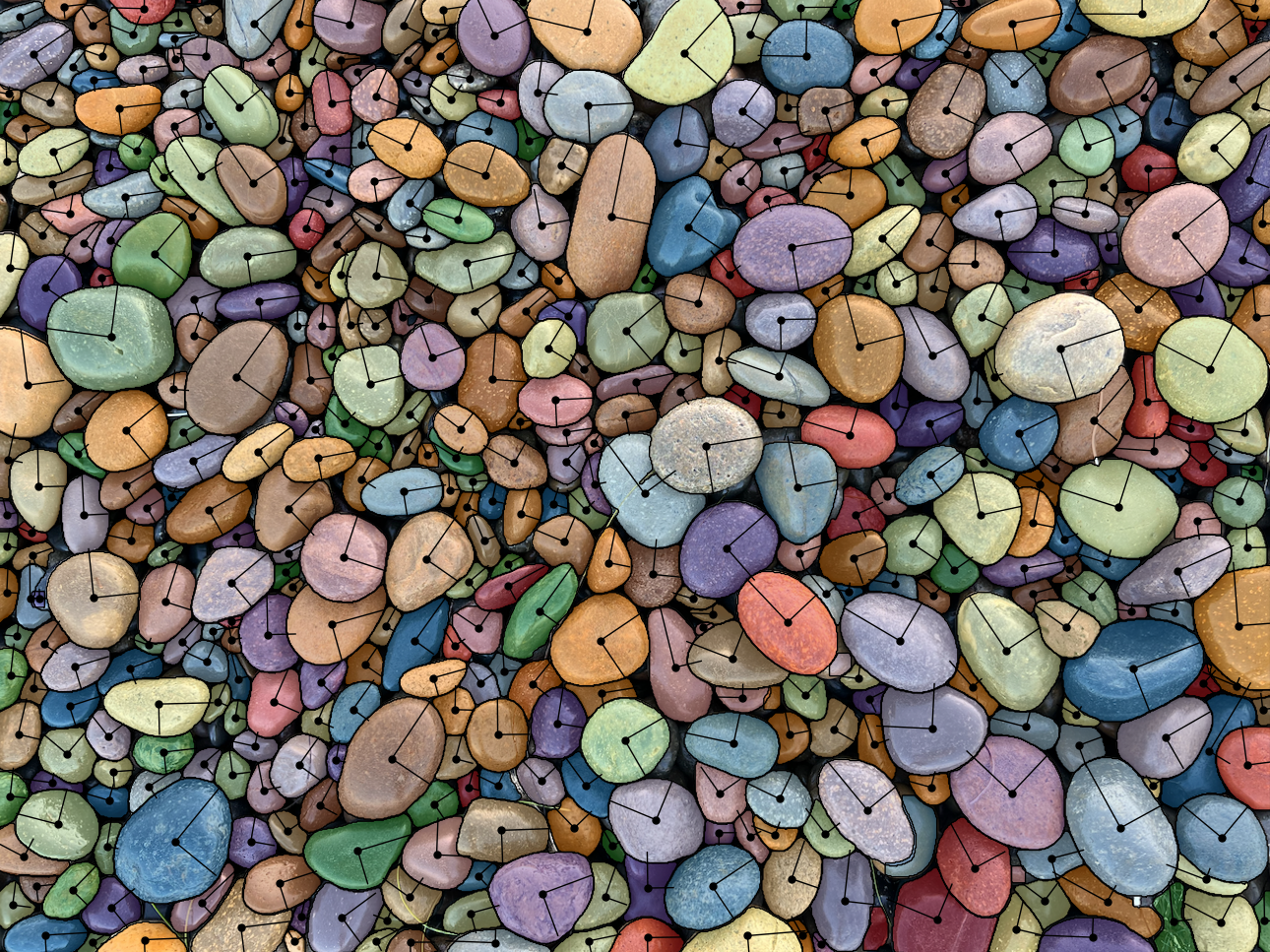 beach gravel with segmented grains and their orientations